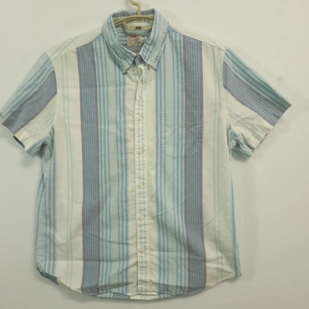 J.Crew Broken-In Oxford Shirt Mens Large Blue Striped Slim Fit Organic Cotton